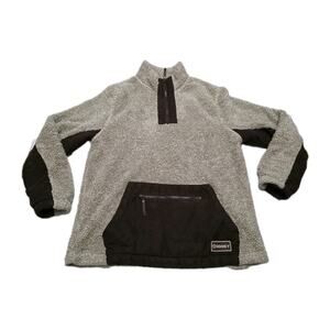 Hooey Pullover Mens Small Unisex Brown Sherpa Fleece Quarter Zip Kangaroo Pocket